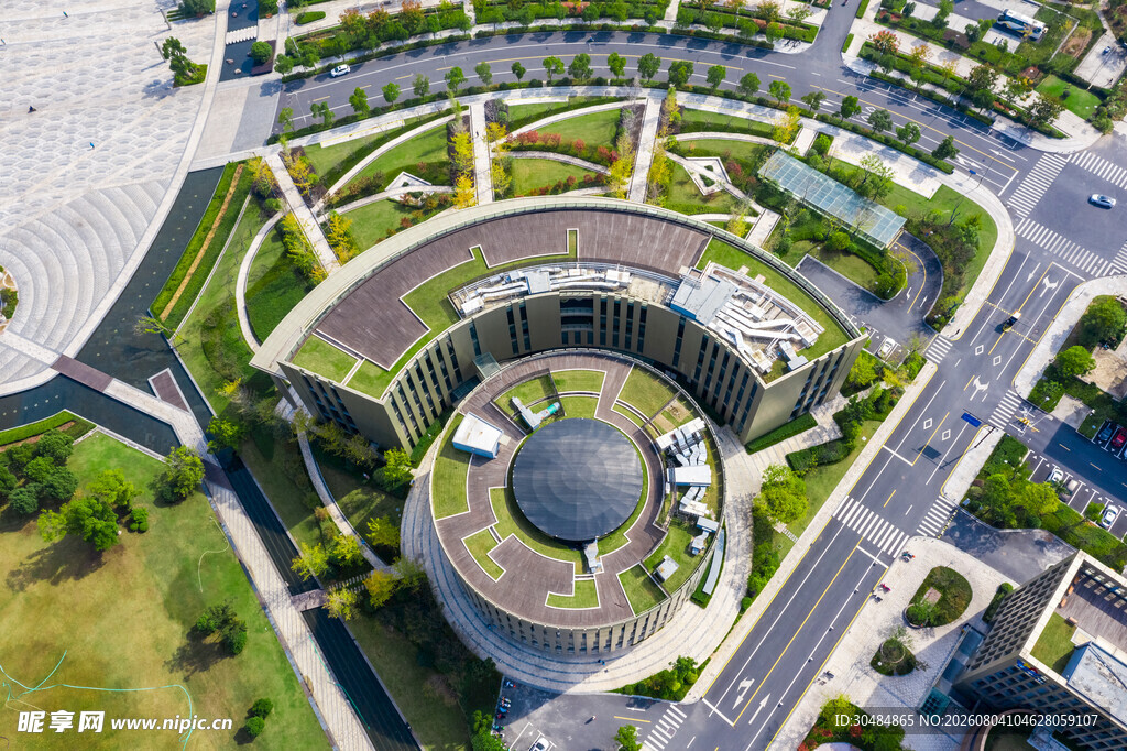 杭州现代环形建筑景观鸟瞰
