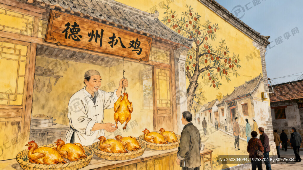大型户外壁画构图 国风工笔淡彩