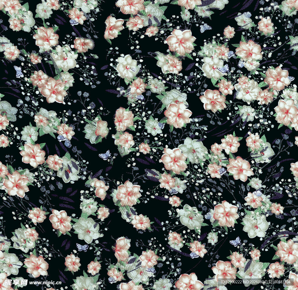 黑色底小碎花布料图案