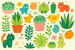 可爱动植物插画图案
