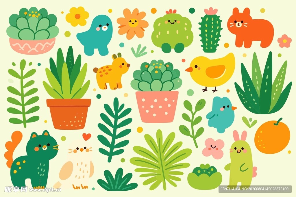 可爱动植物插画图案