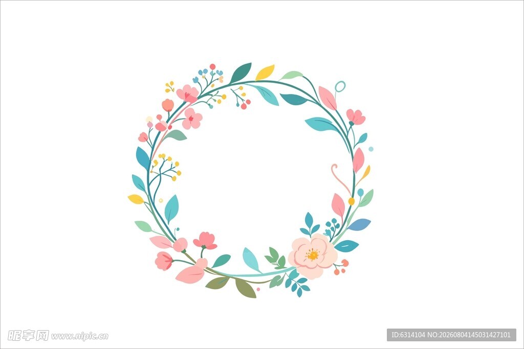 手绘花卉花环图案设计