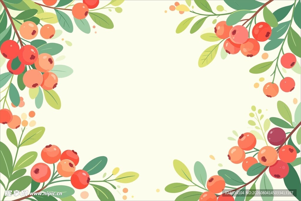手绘浆果花卉边框图案