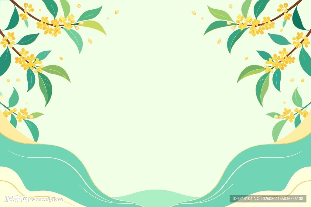 桂花清新绿叶花卉背景图