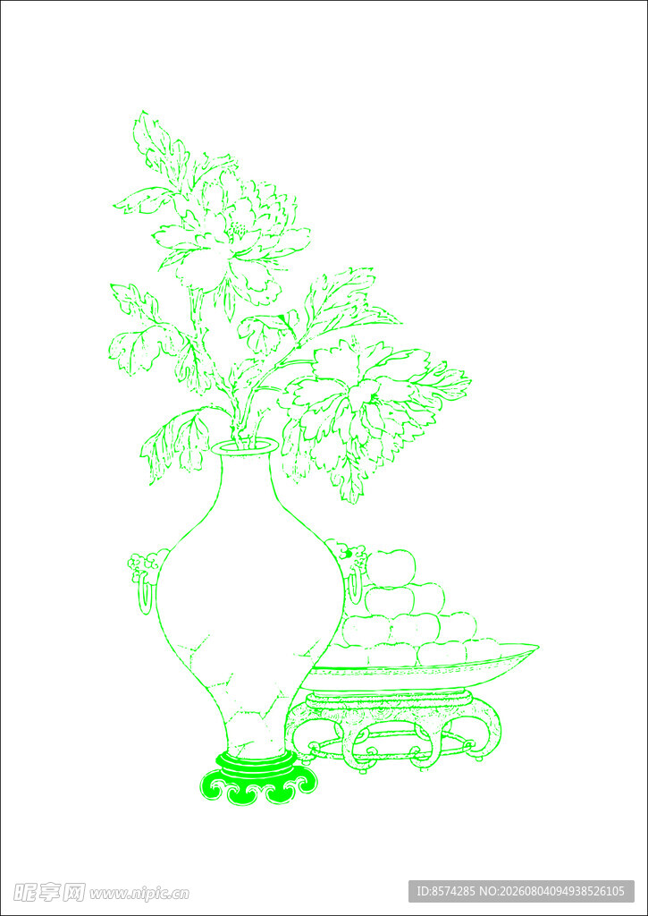 中国 古典中式绿植花瓶装饰插画