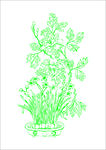 中国 古典绿色盆栽植物线条插画