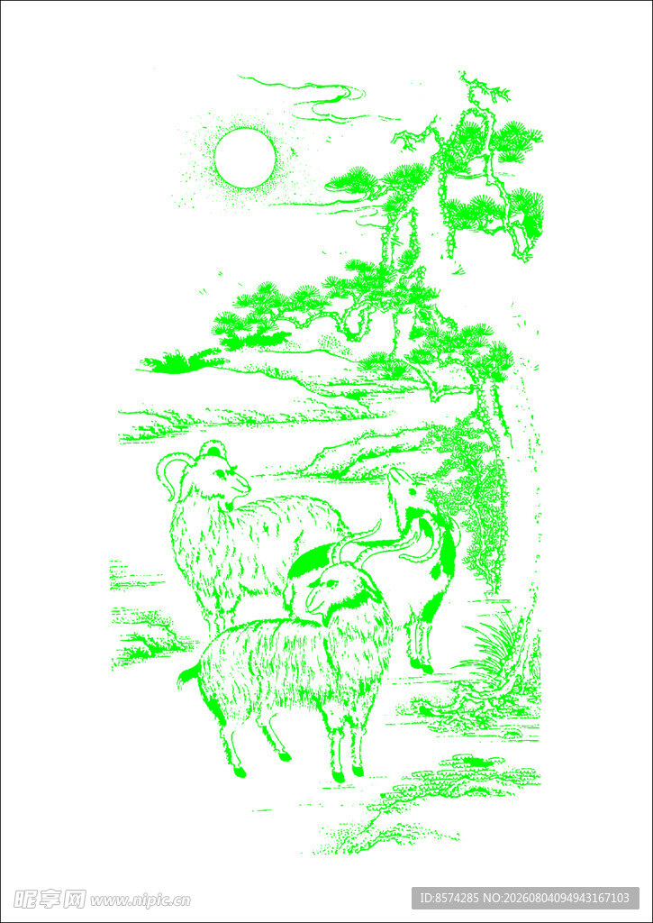 中国 古典羊 山水间的童趣场景
