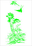中国古典荷花草与飞鸟图案