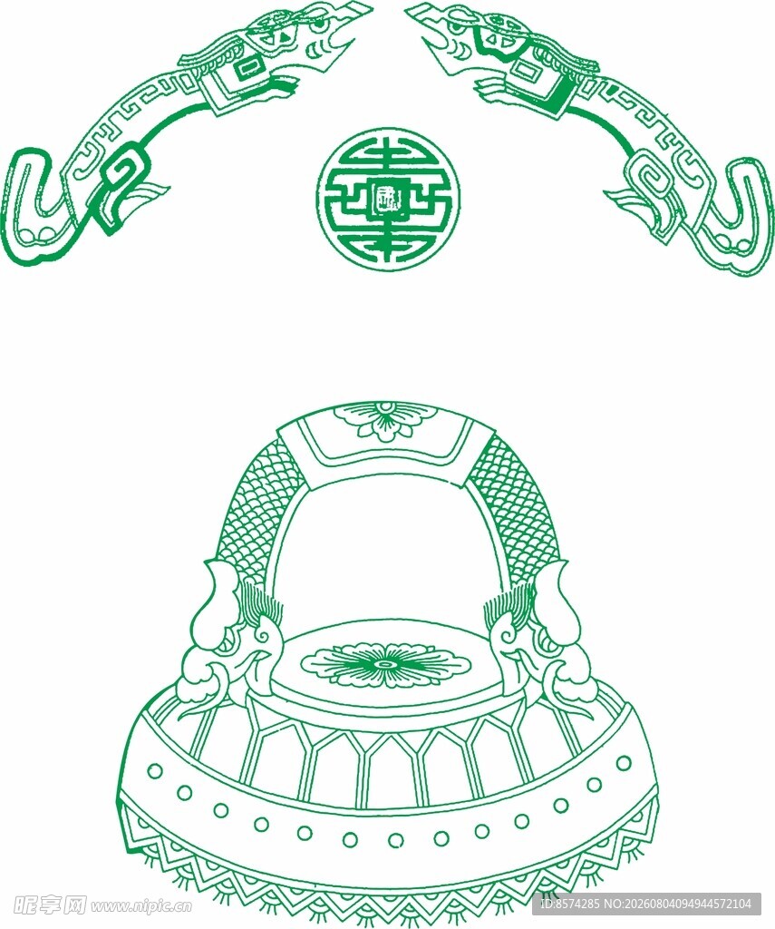 中式古典铃铛与神兽花纹图案