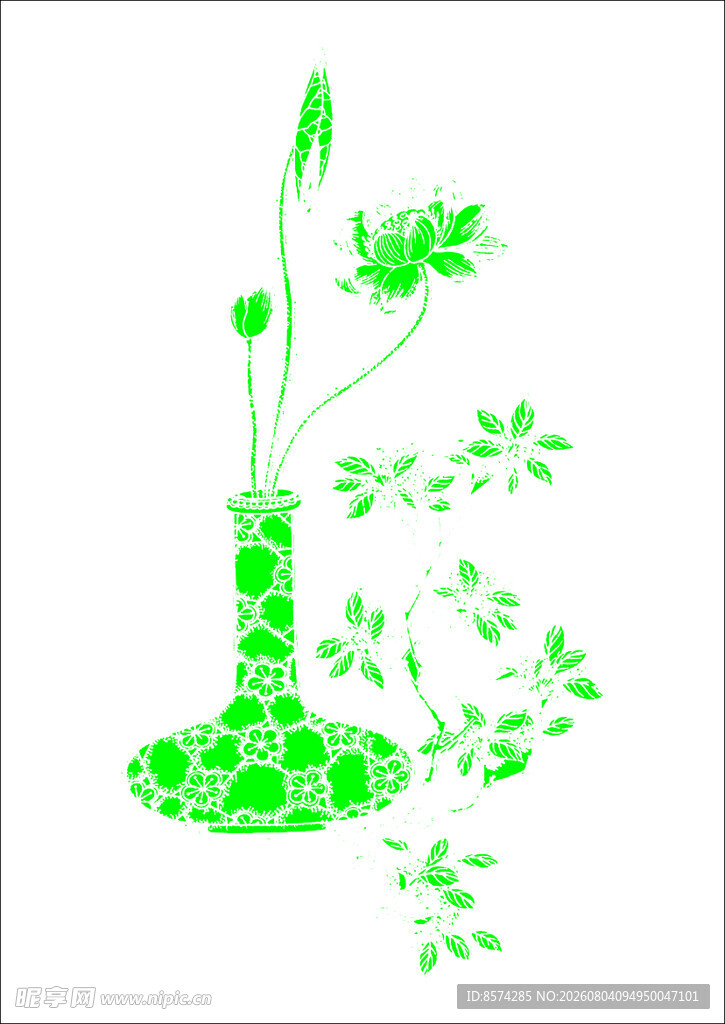 中国古典抽象花瓶花卉图案