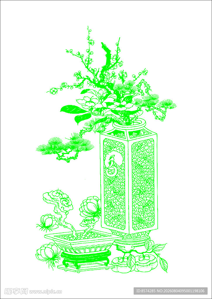 中式古典中国绿植装饰插画