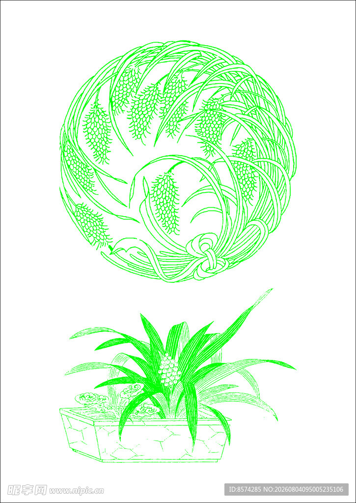 绿色麦穗稻子与植物图案