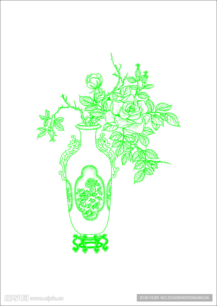 中式绿植花瓶图案设计