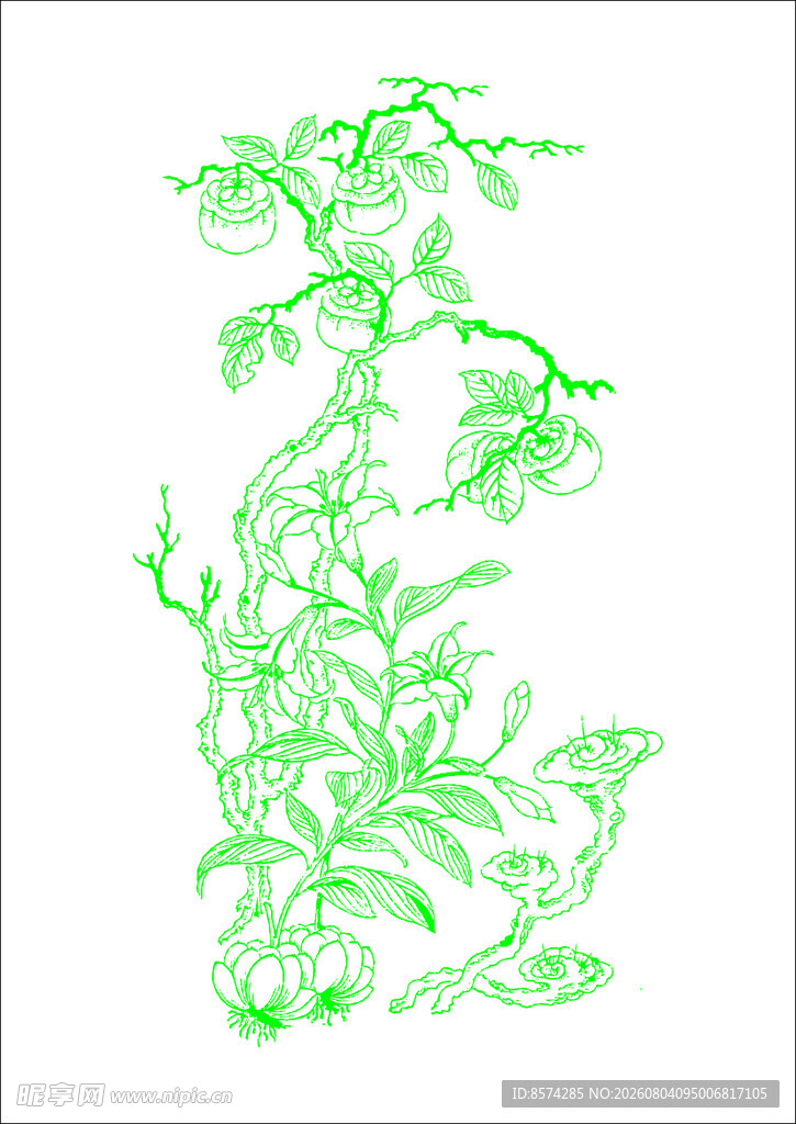 绿色中式植物线条图案