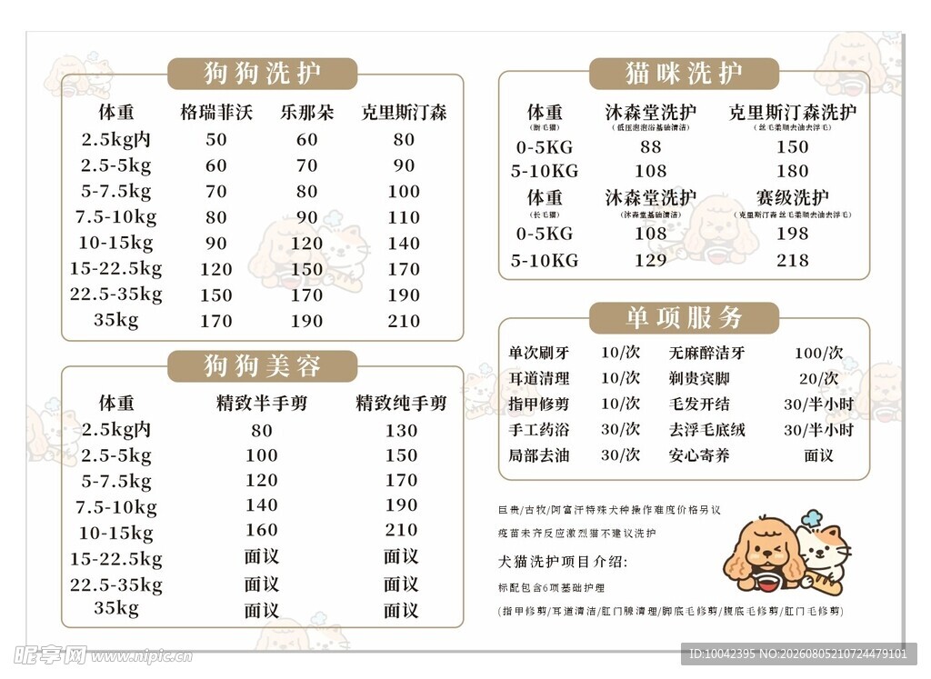 宠物店菜单