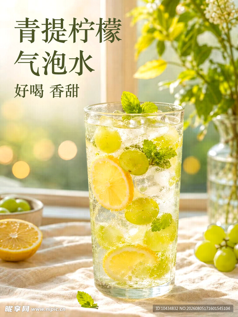 青提柠檬气泡水清新画面