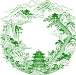 中式山水圆形边框图案