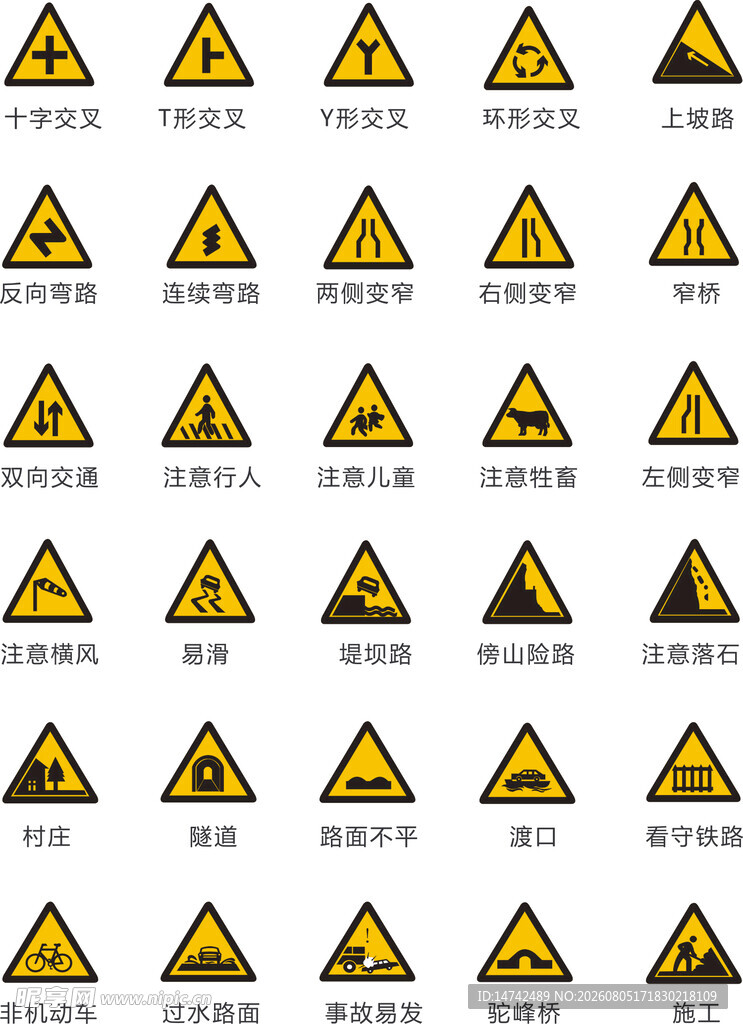 多种交通警示标志集合