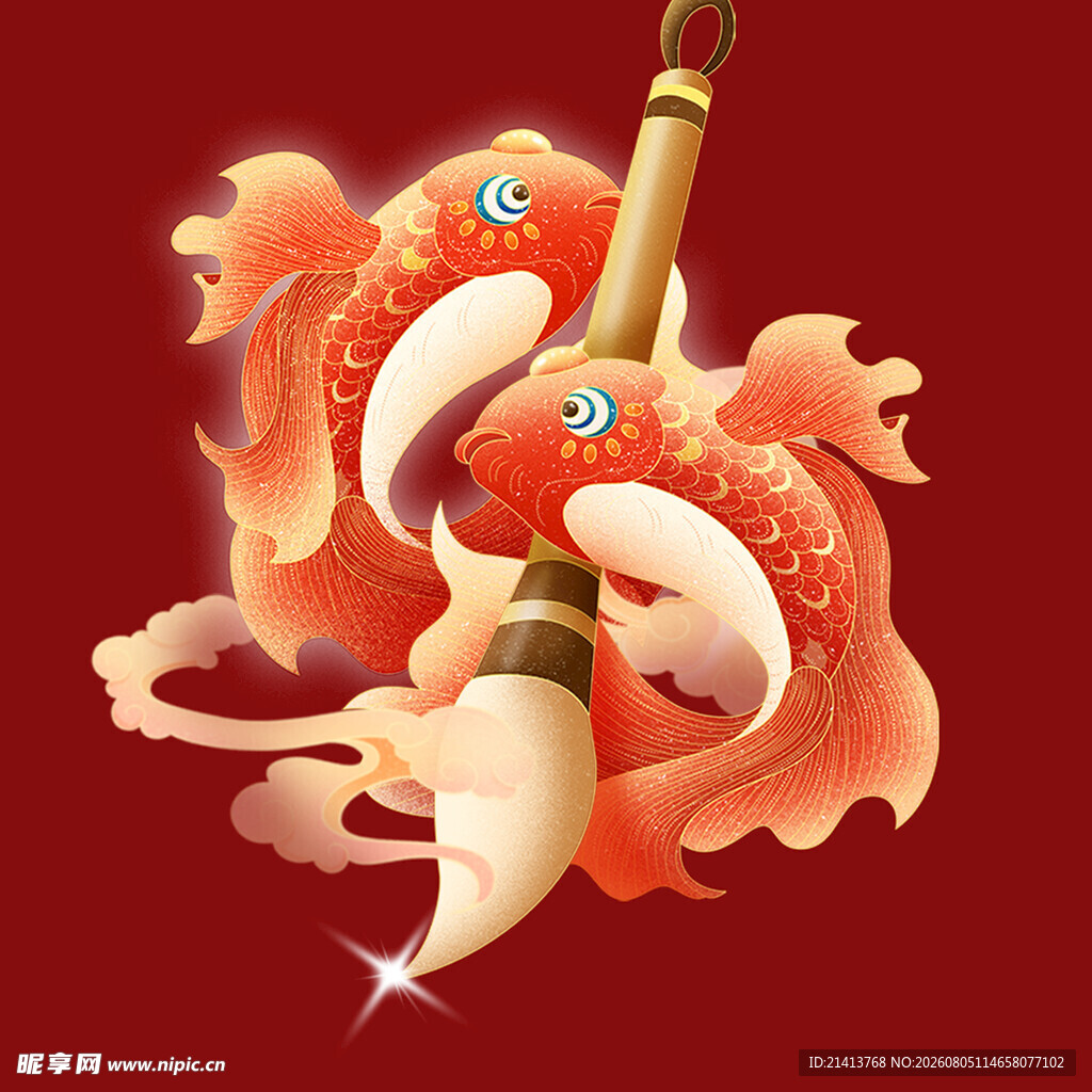 锦鲤衔毛笔寓意文采出众