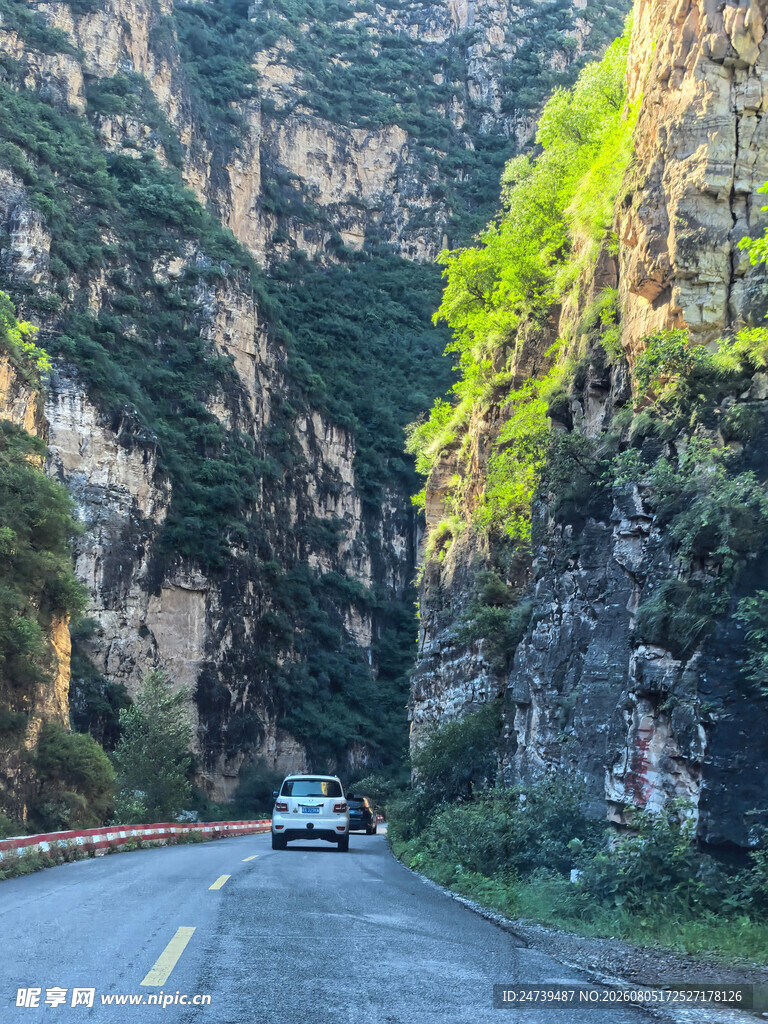 山间公路上行驶的车辆