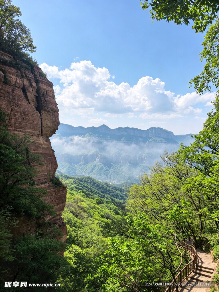 山间峭壁旁的葱郁景致