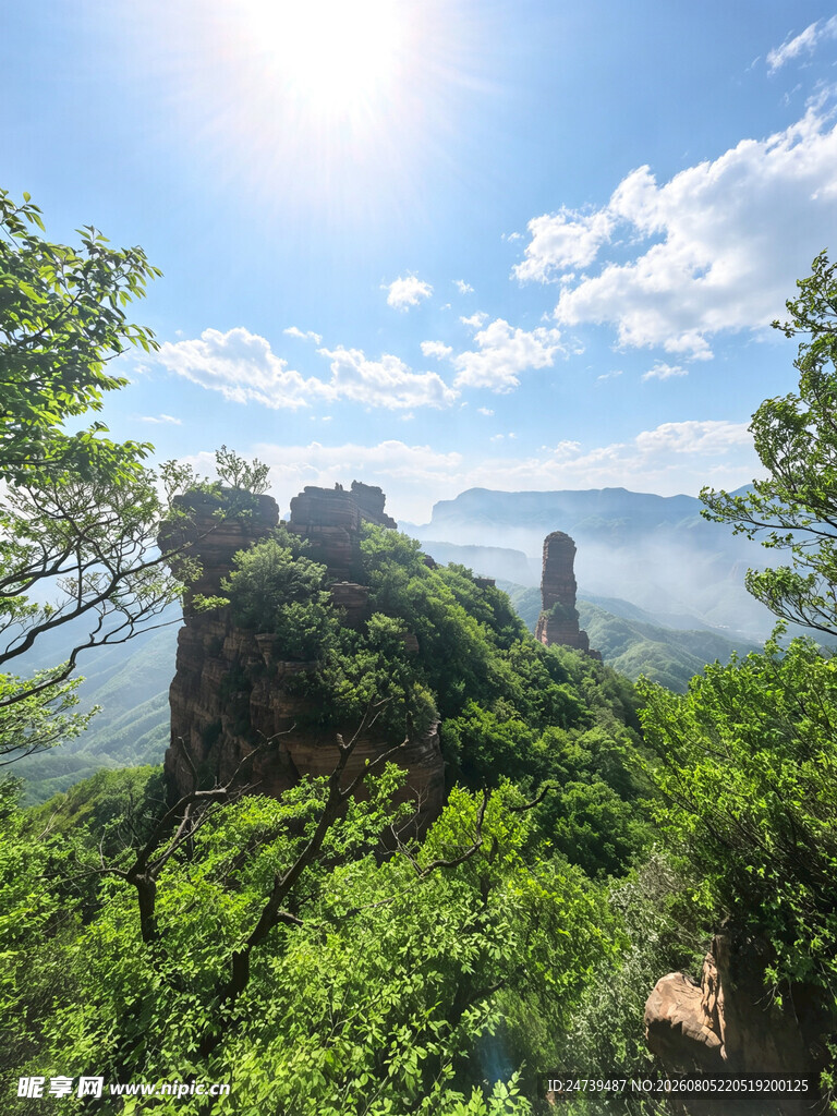 山巅美景阳光照耀绿意浓