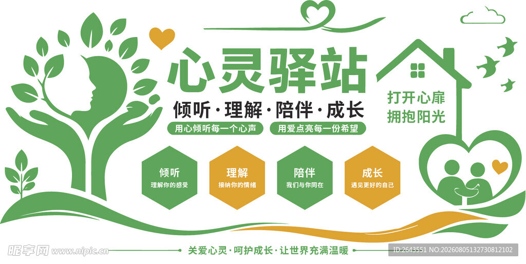 绿色心理咨询室心灵驿站文化墙3