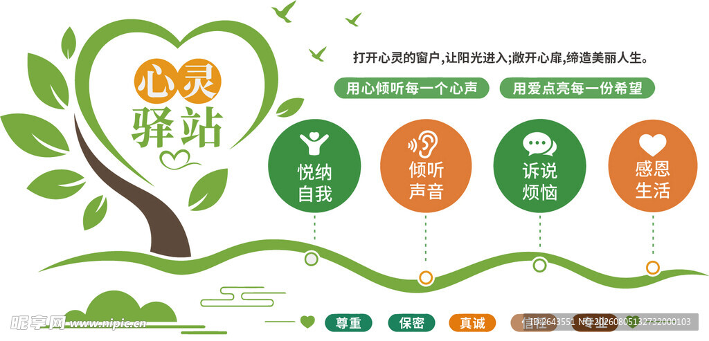 绿色心理咨询室墙绘文化展示