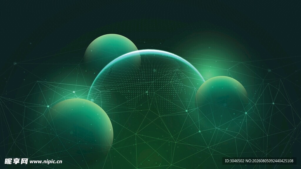 梦幻绿色球体科幻场景