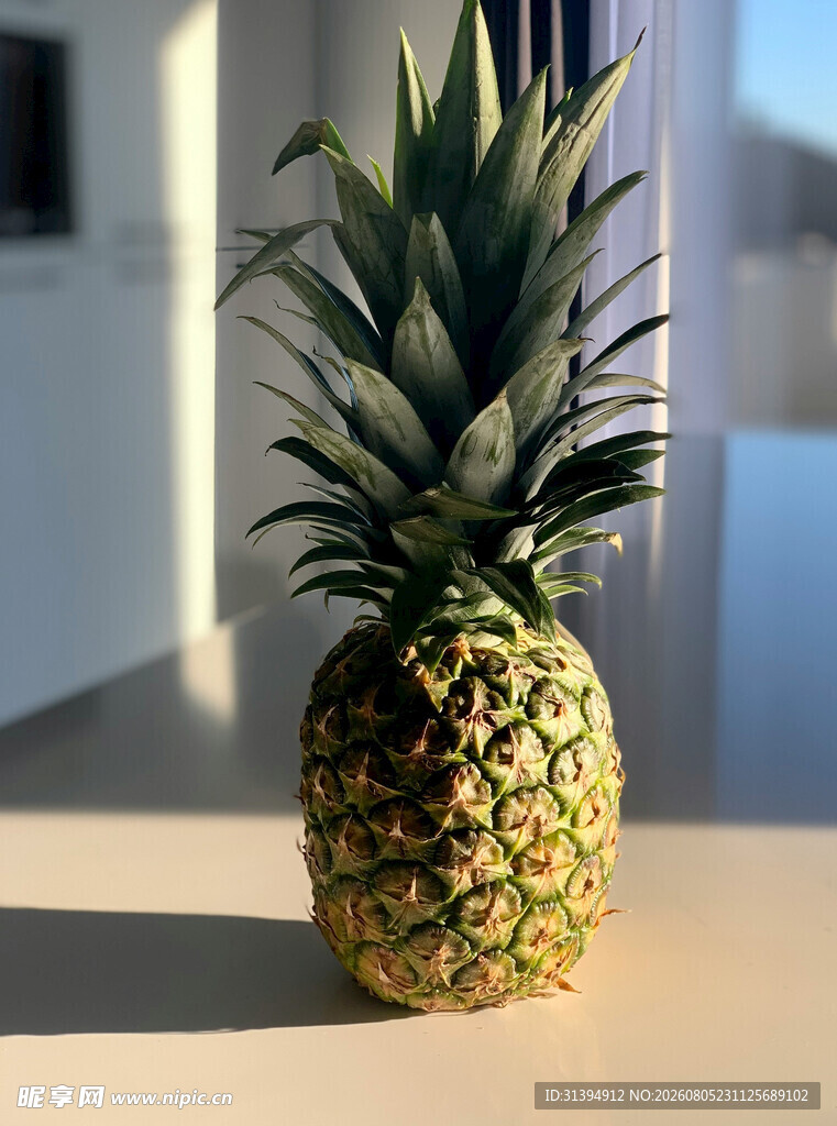 桌上的新鲜菠萝