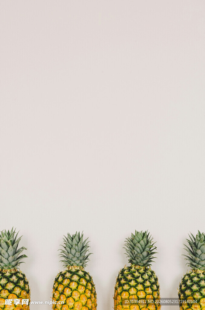 一排新鲜菠萝整齐排列