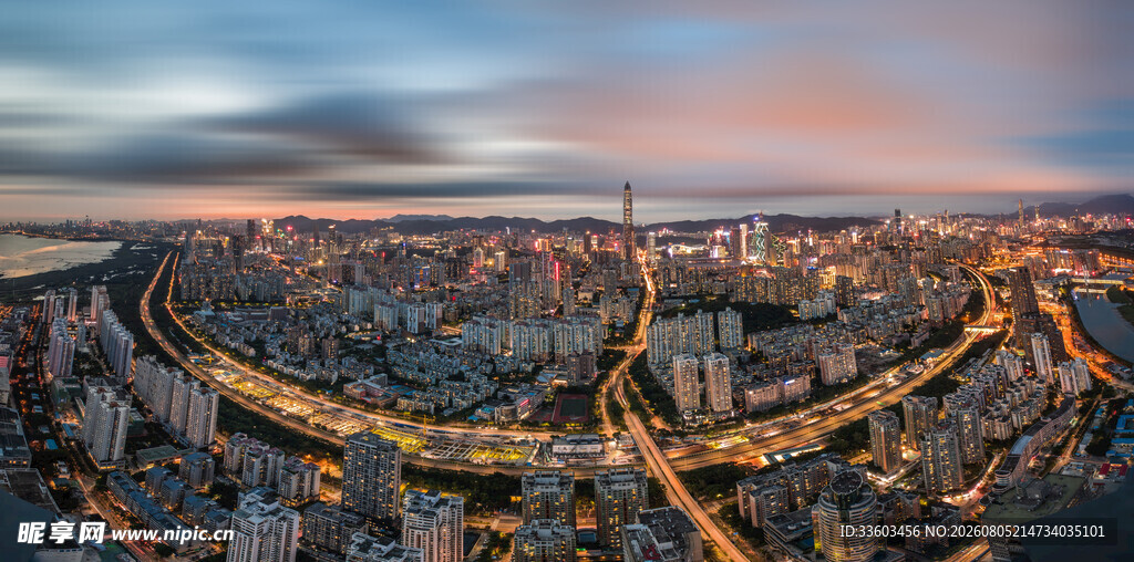城市黄昏全景俯瞰美景