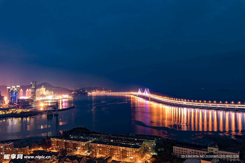 城市夜景中的璀璨跨海大桥