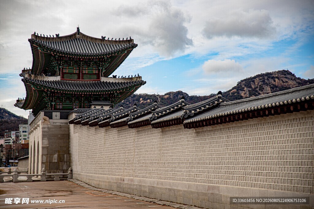 韩国传统建筑城墙与塔楼