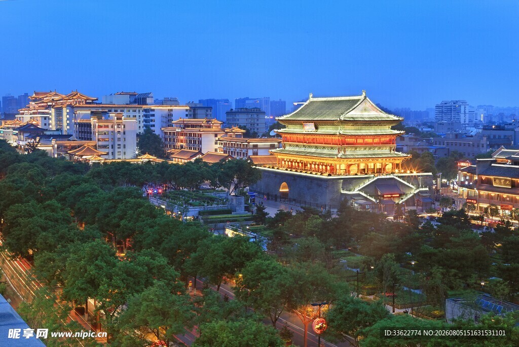 西安古城夜景璀璨风光