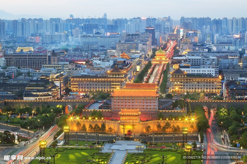 西安古城夜景璀璨风光