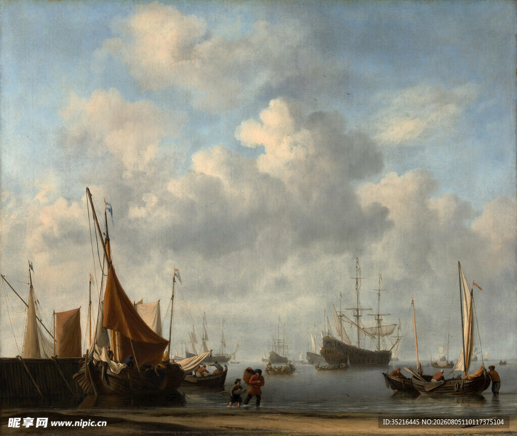 海港船只风景油画