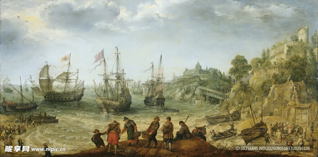 海上贸易场景油画