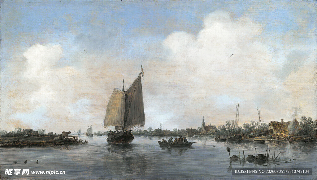 海上帆船风景油画