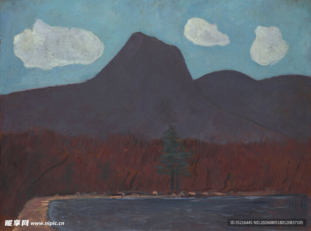 山间湖畔风景油画