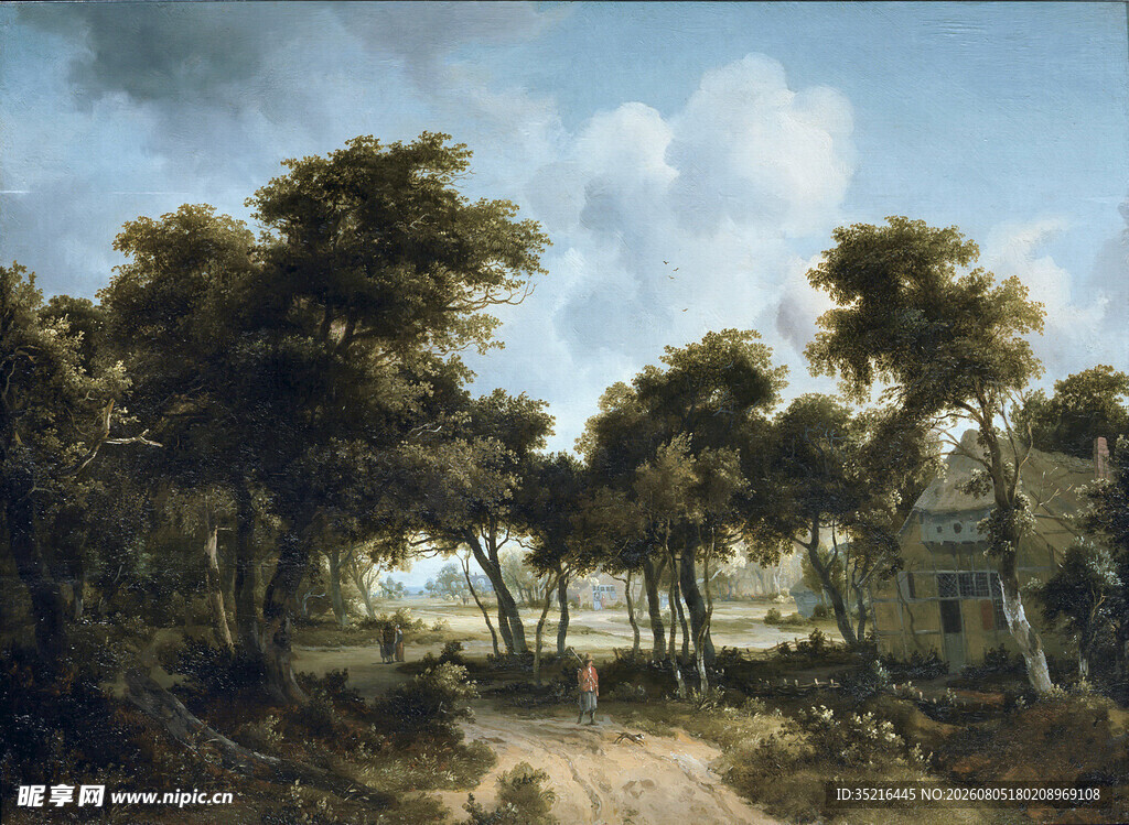 乡村林间风景油画