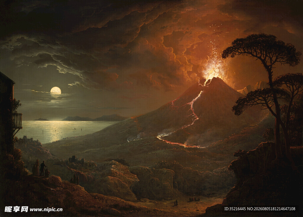 火山月夜景观