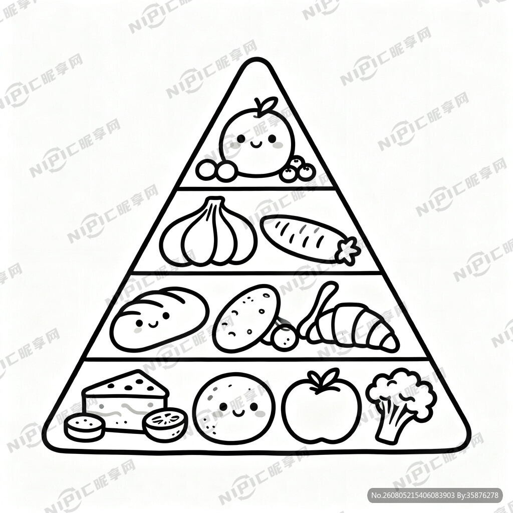 膳食金字塔手绘临摹黑白图
