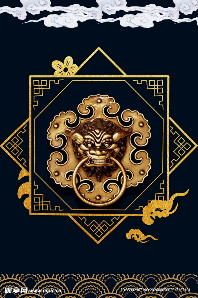 中式古典狮头祥瑞图案