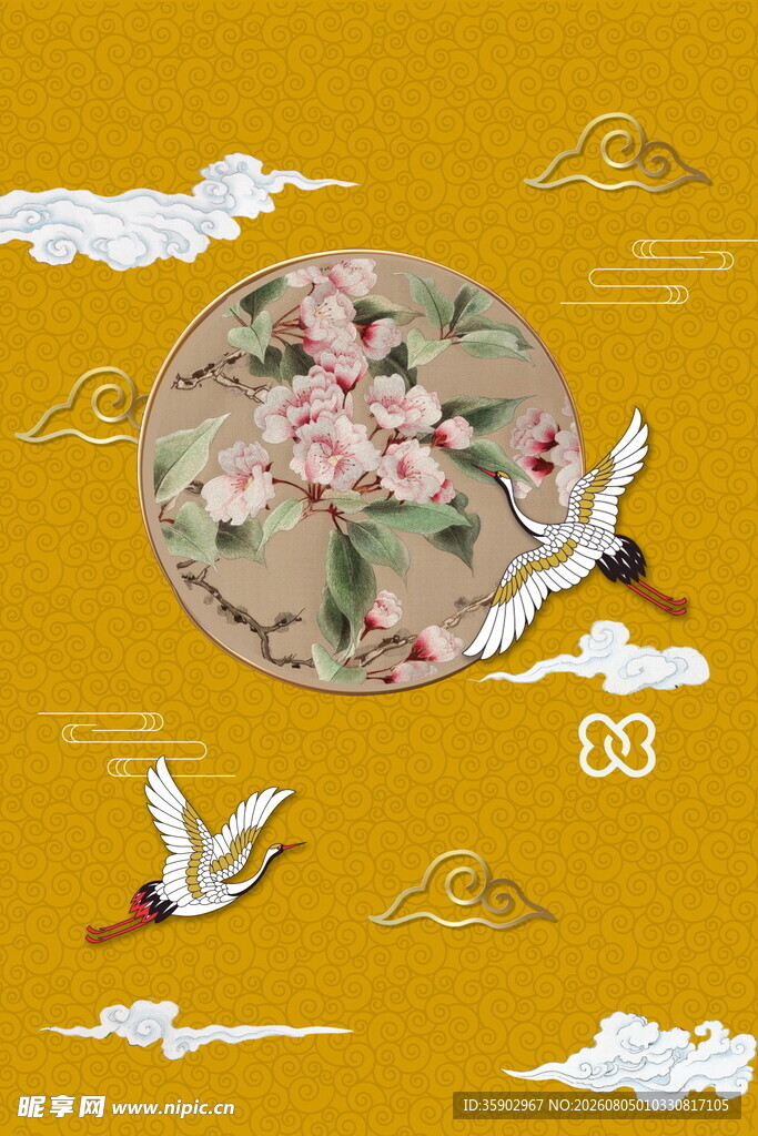 中式花鸟仙鹤装饰图案