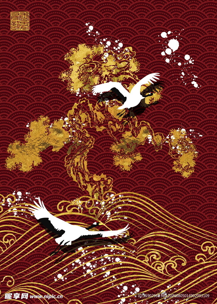 中式瑞鹤图尽显东方韵味