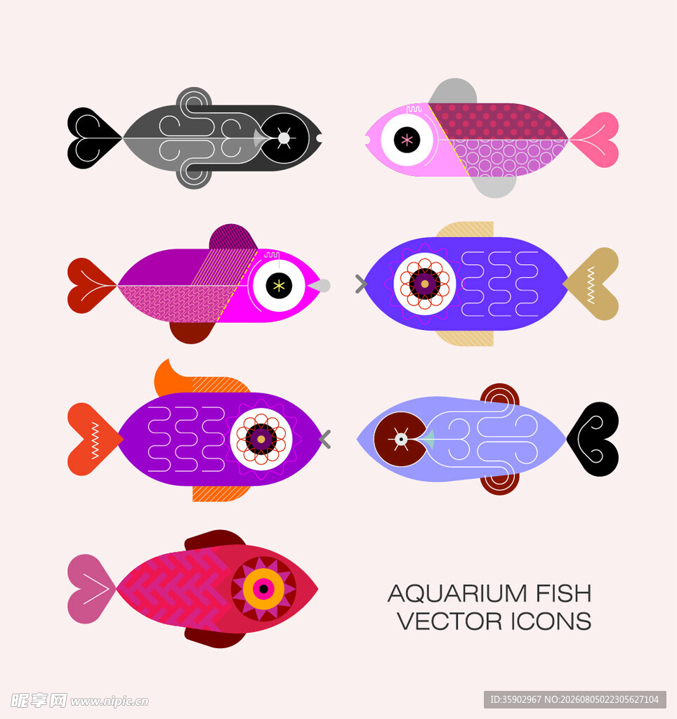 多彩水族馆鱼类插画