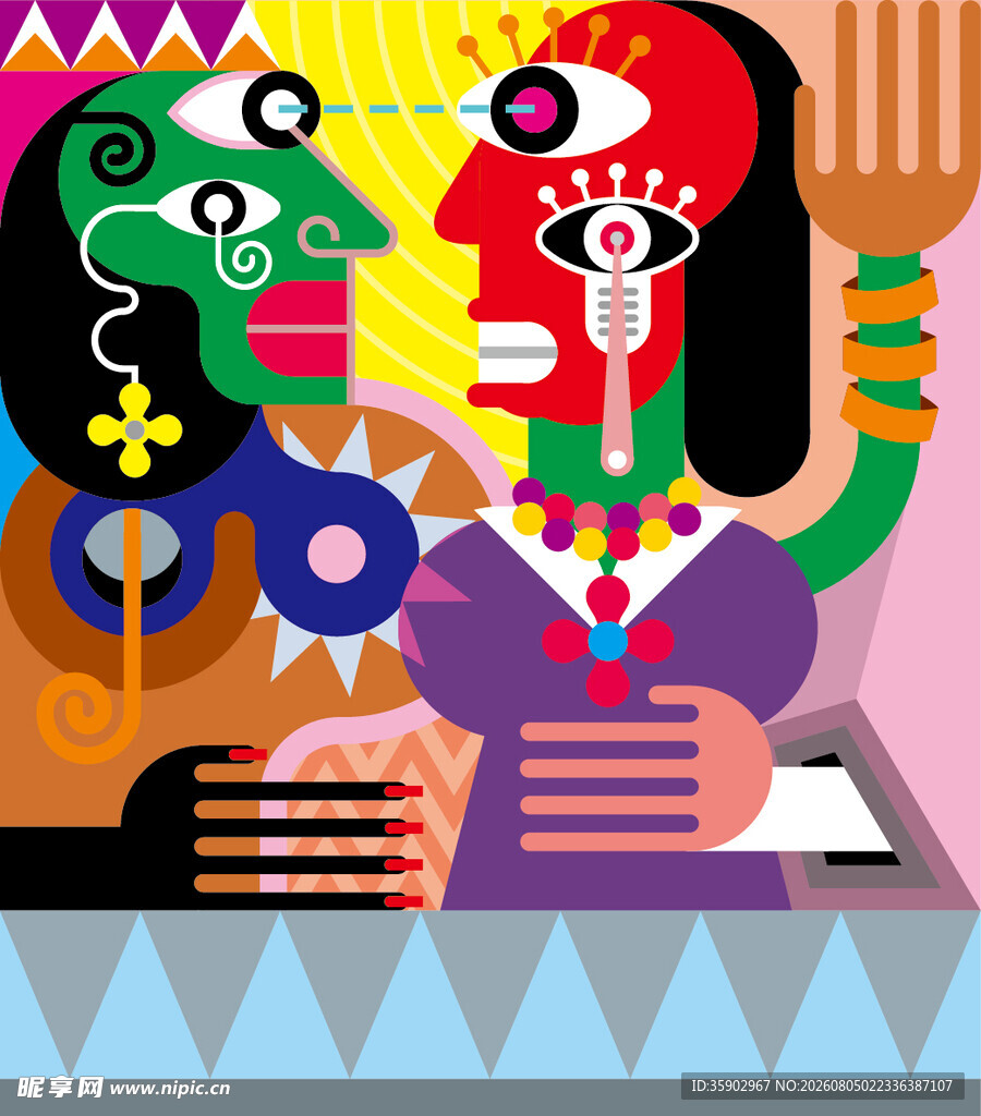 抽象艺术风格的多彩人物画
