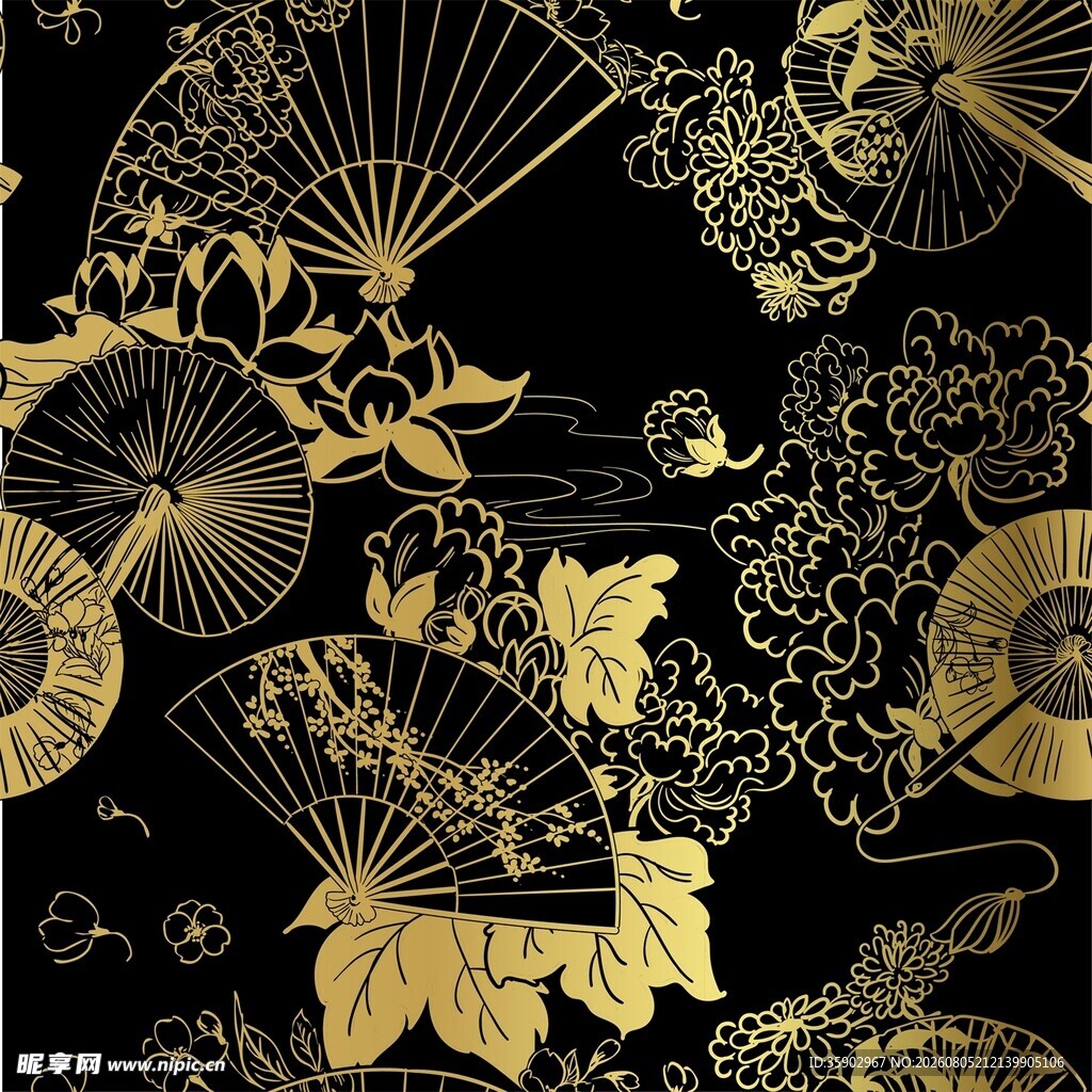 黑金中式古风花卉图案元素