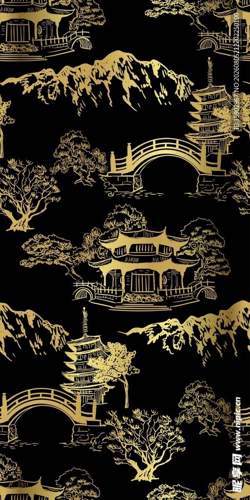 黑金中式建筑图案纹理
